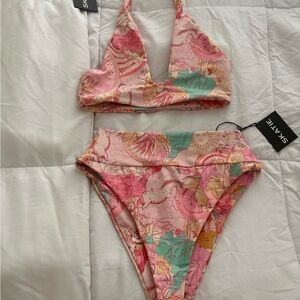 Skatie Pink and Green Map Print Bikini Set